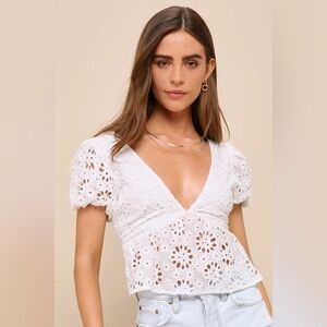 Lulu's | Women’s White Eyelet Lace Blouse